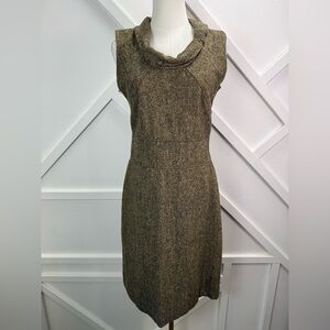 Club Monaco Tweed Sheath Dress Brown Wool Silk Blend Bow Neck Sleeveless Size 8